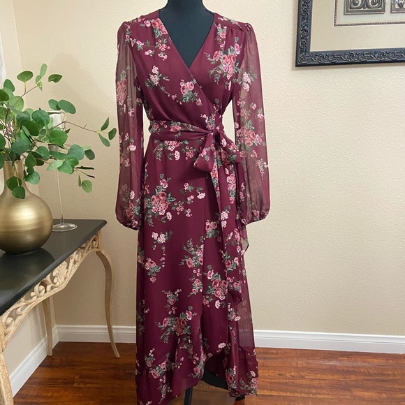 Wayf Meryl Long Sleeve Floral Wrap Gown 